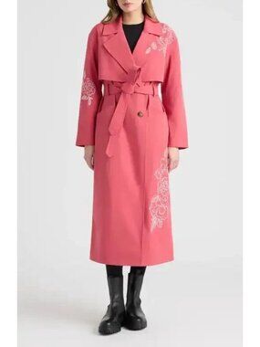 NVLT embroidered belted trench coat Pink M